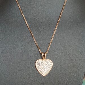 Vintage Rhinestone Goldtone Heart Pendant Necklace GVC